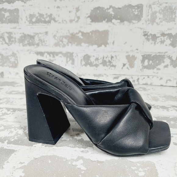 NEW Open Edit Saydee Black Block Heel Slip On Square Toe Sandals O343 - Picture 6 of 11